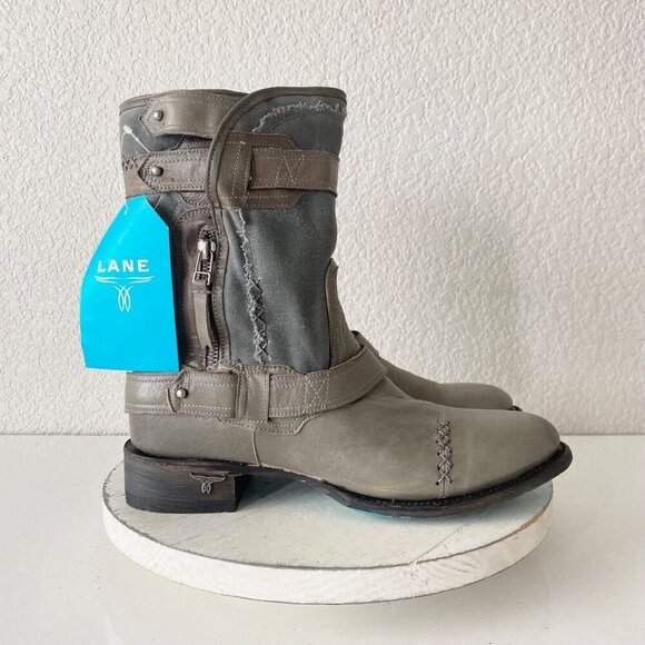 NEW Lane Womens Gray Quilted Mid-Calf Boots With Zipper & Buckle Accents Size 10 - Picture 2 of 11